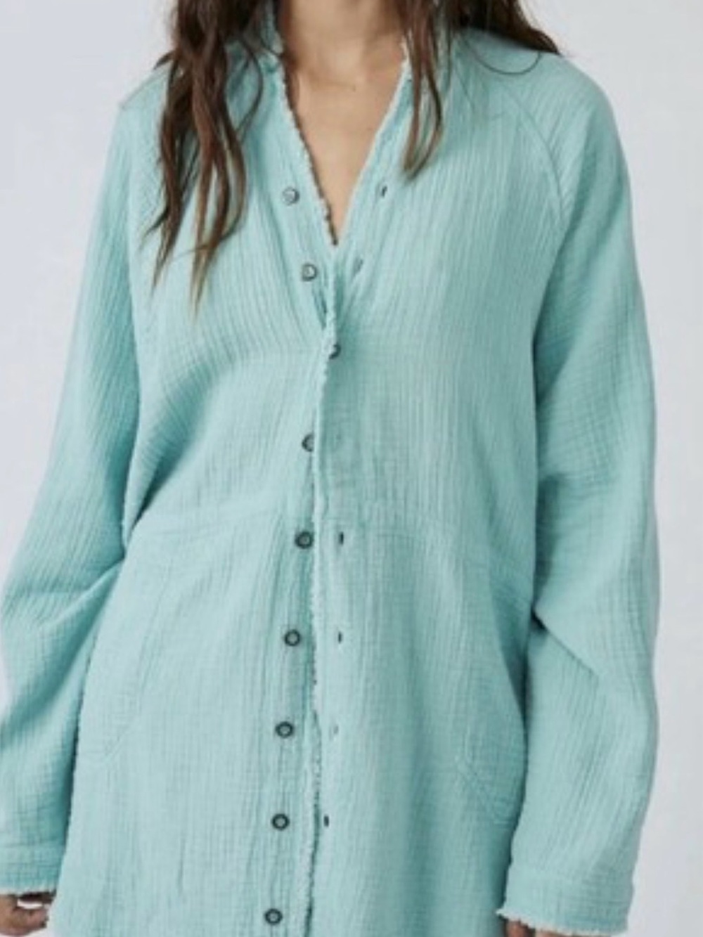 We The Free Seafoam Button-Front Long Sleeve Top